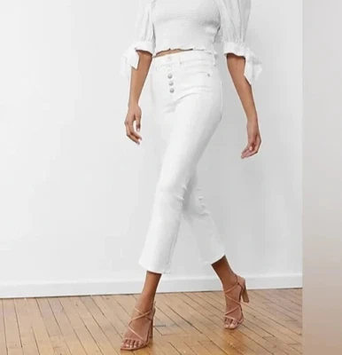 Pantalones de mezclilla Express cortos acampanados tiro alto blancos para mujer talla 14R botón mosca Foto 1 de 4