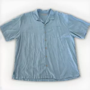Tommy Bahama Mens Silk Shirt Size 2XL Pale Blue Camp Shirt Textured Stripes XXL - Picture 1 of 8