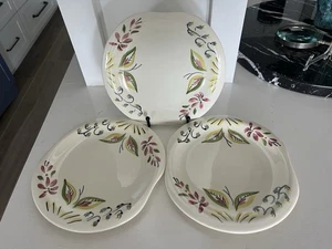 RED WING POTTERY "CAPRICE" INSALATA DESSERT PIATTO X3 ROSSO GRIGIO GIALLO FIORI - Foto 1 di 3