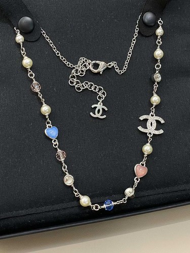 Collana di perle CHANEL argento ferramenta serie colori CCS intarsio cristallo 25P
