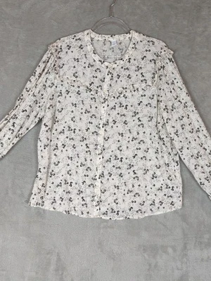 Blusa Floral Antigua Azul Marino Para Mujer Cottage XL Otoño Fluida Manga Larga Campesina Boho Foto 1 de 4