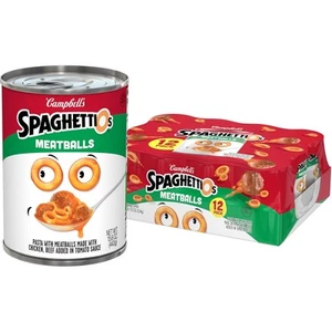 SpaghettiOs Pasta w/ Meatballs 15.6oz 12-Pack Canned Meal for Kids & Adults - Picture 1 of 4