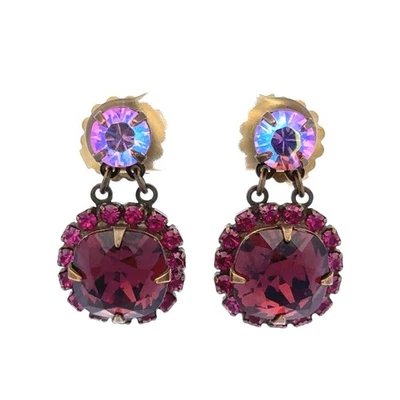 Pendientes colgantes de cristal de Swarovski rojo y rosa tono dorado Sorrelli de diseñador Foto 1 de 4
