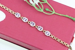 Rose Gold Bracelet with Purple Stones and Halo CZ Accents, XPBL1010 - Picture 1 of 12