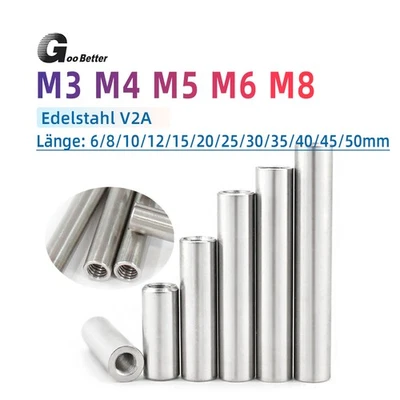 Gewindemuffen M3 M4 M5 M6 M8 Rund Verbindungsmutter Langmutter Edelstahl V2A - Bild 1 von 4