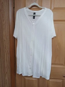 Agnes & Dora Womens Sz XXL White Short Sleeve Full Button Up Knit Shirt Pockets - Picture 1 of 8