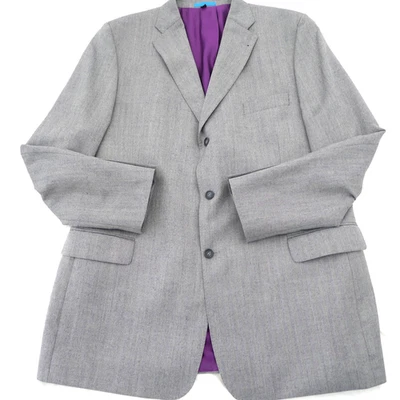 Boden  Blazer Jacket Men’s 48L Grey Herringbone Moon Wool Linen Purple Lining - Image 1 of 4