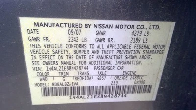 Driver Front Seat Sedan Bucket  Cloth Electric Fits 08 ALTIMA 242491 Foto 1 de 4