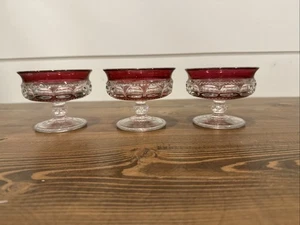vintage Indiana Glass King's Crown Ruby Flash Thumbprint sherbet dishes - Picture 1 of 6