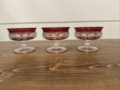 vintage Indiana Glass King's Crown Ruby Flash Thumbprint sherbet dishes - Image 1 of 4
