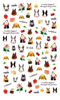 Arte en uñas 3D calcomanías pegatinas lindo pastel de rosas de conejito F134 Foto 1 de 2