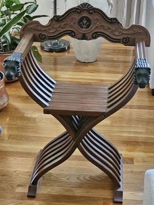 Vtg Italian Florentine Renaissance Savonarola Master Chair Hand Carved - Walnut  - Image 1 of 4