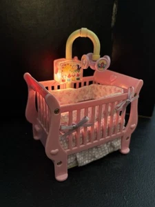 Fisher Price Loving Family Dollhouse Nursery Lighted Musical Pink Crib No B Door - Picture 1 of 16