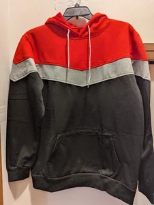 Men's Large Black/Red/Gray Color Block Hooded Long Sleeve Sweatshirt New - Picture 1 of 11