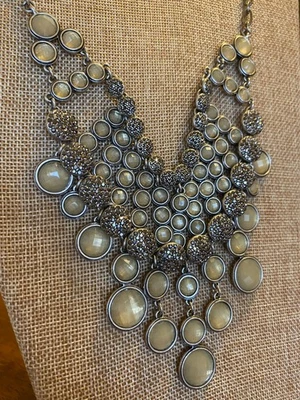 Lucky Brand Bib Necklace Black Marcasite & Yellow Rhinestones See Video - Image 1 of 4