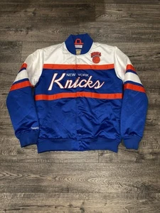 Men's New York Knicks Mitchell & Ness Blue Hardwood Classics Satin Jacket Sz M - Picture 1 of 8
