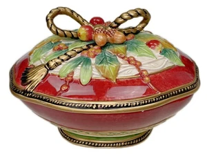Fitz Floyd Holiday Solstice Covered Vegetable Bowl Ceramic Serving Dish Centerpi - Picture 1 of 8