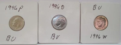1996 P, D & W Roosevelt Dime Set uncirculated from Mint Set - Image 1 of 4