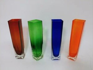 Vintage Leftons Japan Hand Blown Glass Bud Vase 7” Tall Square Multi Colors New - Picture 1 of 12