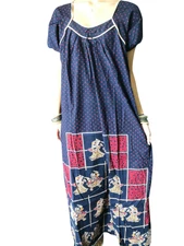 Boho Women Blue Maxi Dress Caftan Nightwear Printed Sleepwear Holiday Dresses L