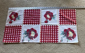 WILENDUR vintage linens red floral & check fabric 16 1/2 x 32 inches - Picture 1 of 5