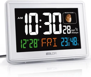 Atomic Clocks for Bedrooms Digital Large Display - White - Desk Clock with Te... - Picture 1 of 12