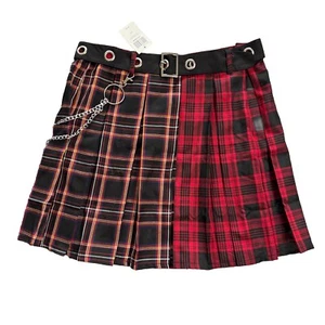 Hot Topic Split Plaid Pleated Skirt Women's Large Goth Academia Grunge NWT - Picture 1 of 8