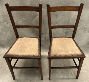 Vintage Pair Of Wood Chairs Antique Edwardian Upholstered  Up cycle Antique 