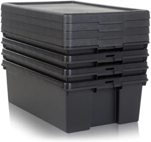36L Heavy Duty Black Storage Box with Lids Recycled Plastic Stackable Containers - Picture 1 of 20