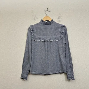 SITA MURT Top Womens EU 38 US 6 Gray Houndstooth Ruffled LS Mock Neck Cotton - Picture 1 of 10