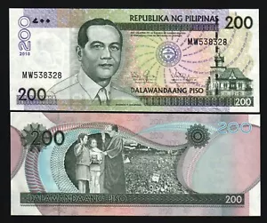 Philippines 200 PESOS P-195 2010 Gloria M Arroyo World Currency UNC Bill NOTE - Picture 1 of 3
