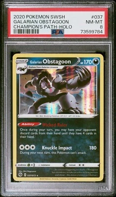 Pokemon Champion's Path Galarian Obstagoon #037 PSA 8 - Image 1 of 2