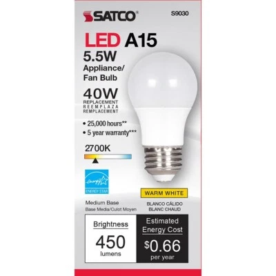 Satco S9030 - 5.5 Watt A15 LED Frosted Bulbs - 2700K - 120 Volts  (6 Pack) - Image 1 of 2