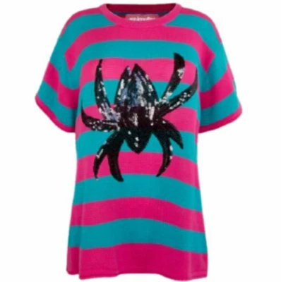 Spiderman Top Womens Medium Gwen Striped Sweater Knit Sequin WeLoveFine Marvel - Image 1 of 3