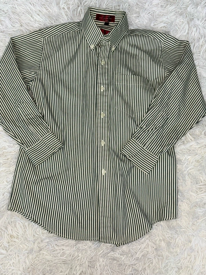 Nordstrom Classic Boys talla 10 Oxford clásico verde y blanco roto con botones. Exc  Foto 1 de 4
