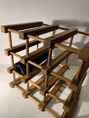 Mid Century Hand Tooled Wooden Wine Rack Holder~ Sturdy~9 Bottles~Choice - Image 1 of 4