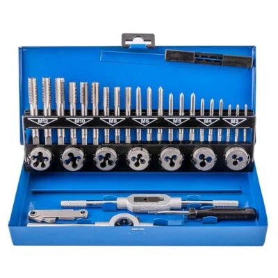 KIT FILIERA 32 PEZZI PER FILETTATURA MASCHI M12 M10 M8 M6 M5 M4 M3 VALIGETTA - Immagine 1 di 4