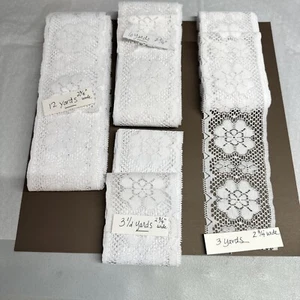 Vintage White Lace Sewing Trim 3” Wide, 4 Lengths, 24 Yards. Same Floral Pattern - Picture 1 of 6