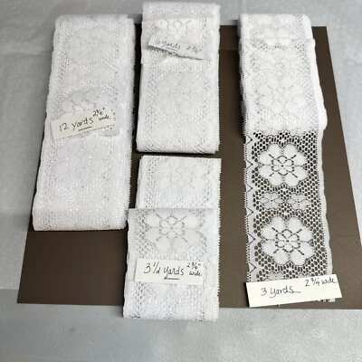 Vintage White Lace Sewing Trim 3” Wide, 4 Lengths, 24 Yards. Same Floral Pattern - Image 1 of 4