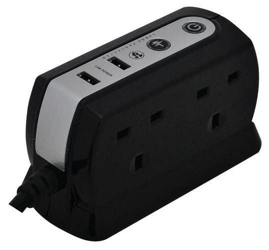 Masterplug - SRGDU41PB2-MP - Extension 2g 1m 13a Surge+usb - Blk - Image 1 of 1