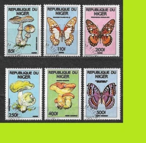 Mariposas y hongos de Níger 1991 - Setas - Serie completa 6 estampillas - Usadas - Imagen 1 de 1