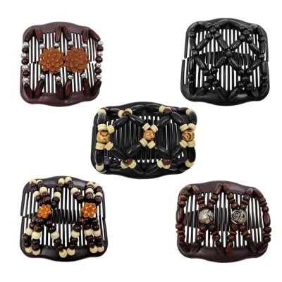 Peines mágicos para mujeres madera con cuentas elásticos peines laterales dobles clips para hacer moños... Foto 1 de 4