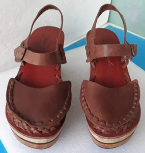 Free People Magnolia Slope Wooden Platform Clog Sandals Brown Leather Size 7 ? - Picture 1 of 22