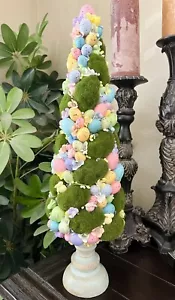 HANDMADE PASTEL SPECKLED EASTER EGGS FLOWERS & BUNNIES TOPIARY TREE TABLE DECOR - Picture 1 of 14