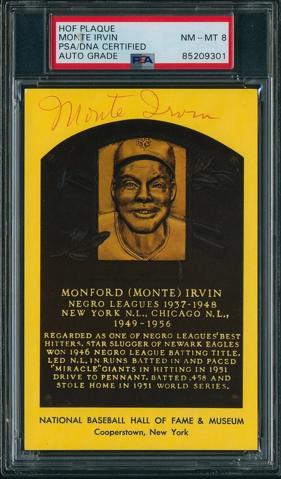 MONTE IRVIN Baseball Hall of Fame Gold Plaque Postcard PSA/DNA NM-MT 8 - Image 1 of 1
