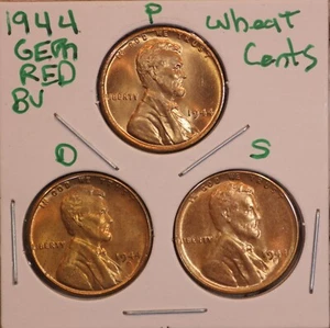 1944 P D S LINCOLN CENTAVO DE TRIGO 1C GEMA ROJO BU SET (3 MONEDAS) 44508 - Imagen 1 de 2