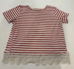 Girls Red and White Stripped T-Shirt Size L - Picture 1 of 10