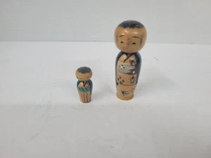 Kokeshi (?) Miniature Wooden Doll Bobble Nesting Japanese Lot of 2 Vtg-Read - Picture 1 of 3