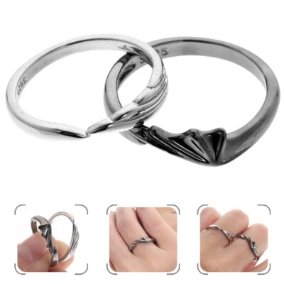 2件装天使魔鬼翅膀配套戒指手指首饰银色指环婚礼 — 第 1/4 张图片