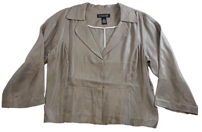Dialogue Womens Linen Blend Blazer Sz XL Gray Snap Closure 3/4 Sleeves NWT - Image 1 of 4